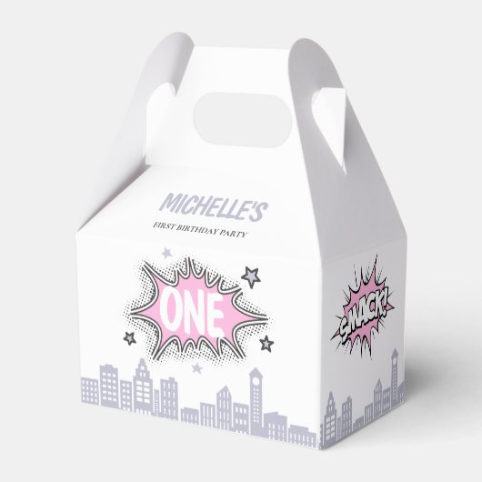 Pink Comics Boek Supergirl Gable Favor Box Bedankdoosjes (Achterkant)