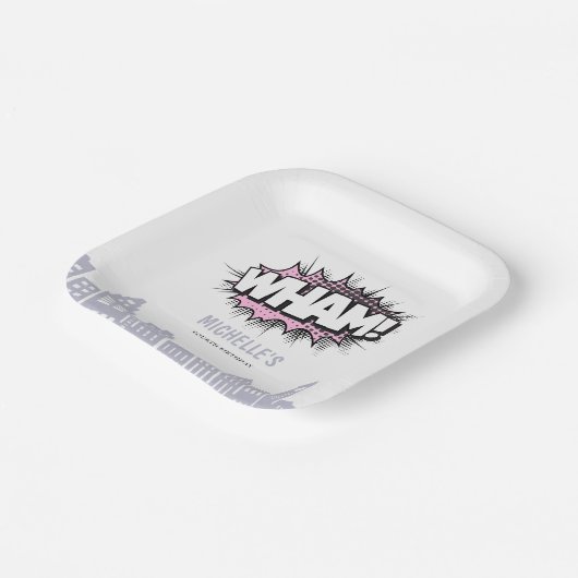 Pink Comics Book Superhero Verjaardag Papieren Bordje (Gebogen)