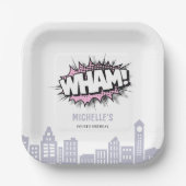 Pink Comics Book Superhero Verjaardag Papieren Bordje (Voorkant)