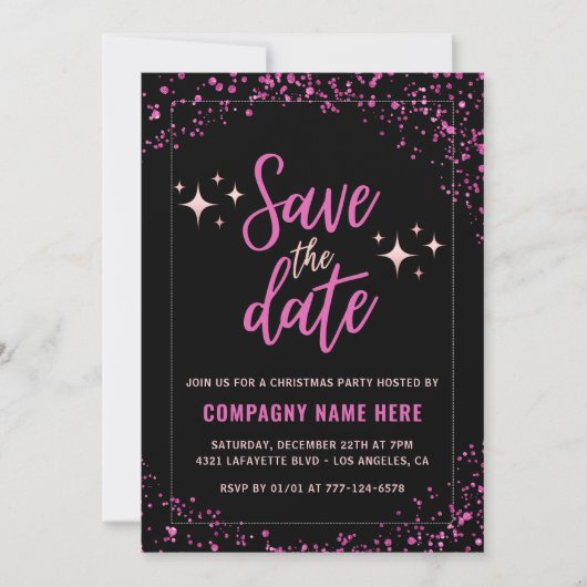 Pink Company Kerstfeest Bewaar de datum Glam Kaart (Voorkant)