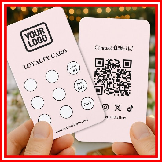 Pink Connect With Us Social QR Code Loyalty Card Visitekaartje
