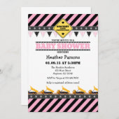 Pink Construction Baby shower Invitation Kaart (Voorkant / Achterkant)