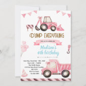 Pink Construction Birthday Invitation Kaart (Voorkant)