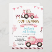 Pink Construction Birthday Invitation Kaart (Voorkant / Achterkant)