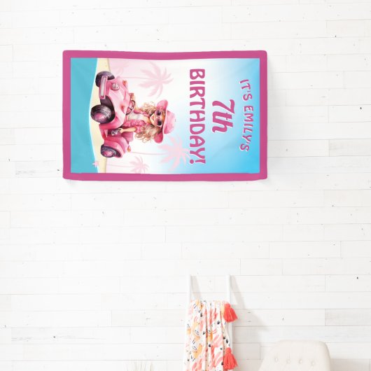 Pink Convertible Beach Birthday Spandoek (Insitu)