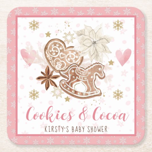 Pink Cookies and Cocoa Baby Shower Kartonnen Onderzetters (Voorkant)