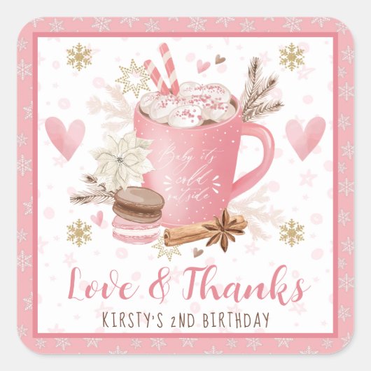 Pink Cookies & Cocoa Birthday Party Favor Vierkante Sticker (Voorkant)