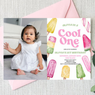 Pink Cool One Popsicle Afbeelding 1e Verjaardagsfe Kaart