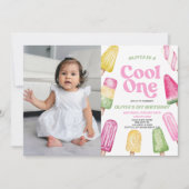 Pink Cool One Popsicle Afbeelding 1e Verjaardagsfe Kaart (Voorkant)