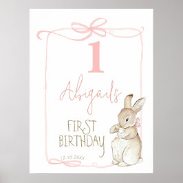 Pink Coquett Peter the Rabbit 1st Birthday Welcome Poster