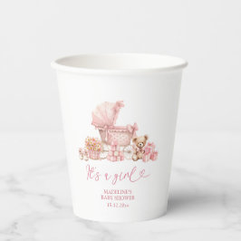 Pink Coquette Baby Carriage Baby Shower Paper Cups Papieren Bekers