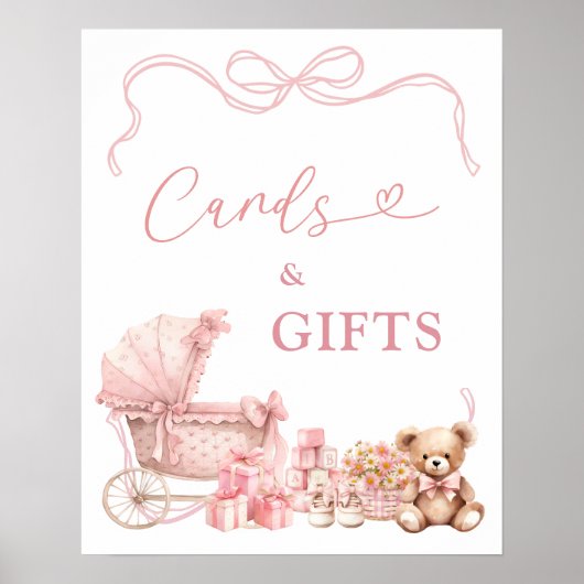 Pink Coquette Baby Carriage Cards and Gifts Poster (Voorkant)