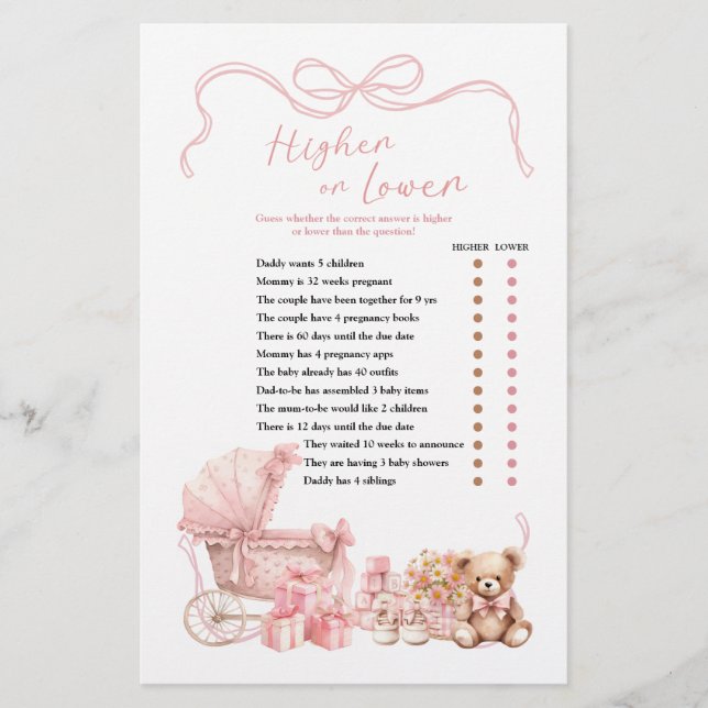 Pink Coquette Baby Carriage Higher or Lower  (Voorkant)