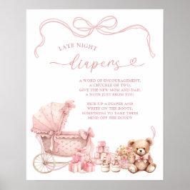 Pink Coquette Baby Carriage Late Diapers Poster