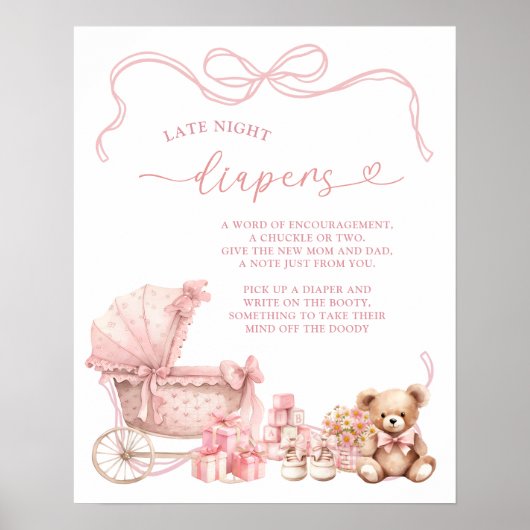 Pink Coquette Baby Carriage Late Diapers Poster (Voorkant)