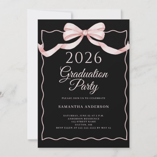 Pink Coquette Bow 2026 Graduation Party Kaart (Voorkant)