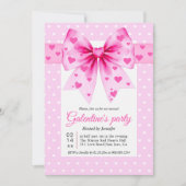 Pink coquette bow and hearts Galentine's Day party Kaart (Voorkant)