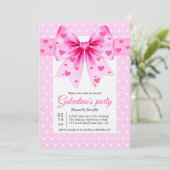 Pink coquette bow and hearts Galentine's Day party Kaart (Staand voorkant)