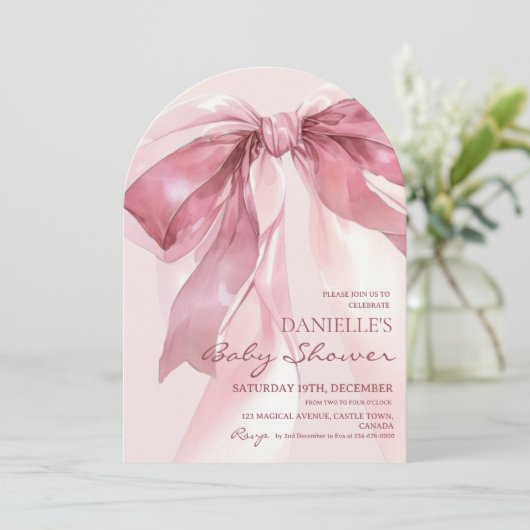 Pink Coquette Bow Baby Girl Shower Kaart (Staand voorkant)
