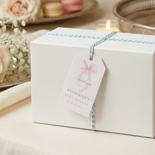 Pink Coquette Bow Baby Shower Cadeaulabel