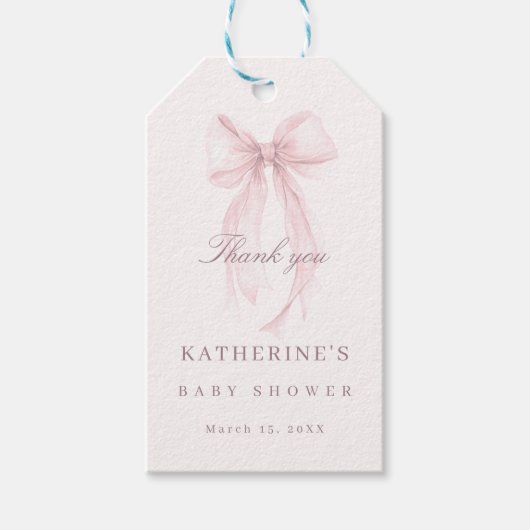 Pink Coquette Bow Baby Shower Cadeaulabel (Voorkant)