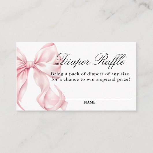 Pink Coquette Bow Baby Shower, Diaper Raffle Card Informatiekaartje (Voorkant)