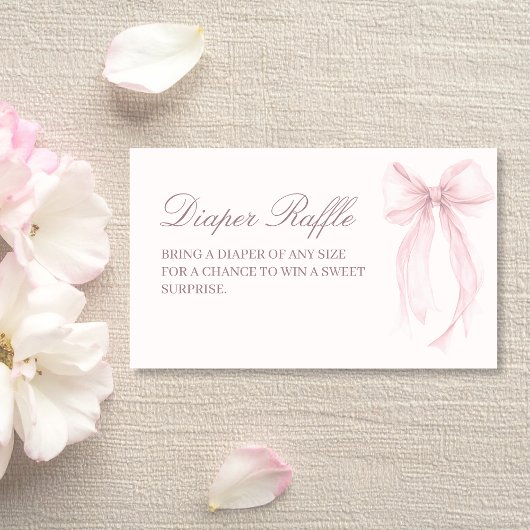 Pink Coquette Bow Baby Shower Diaper Raffle Informatiekaartje