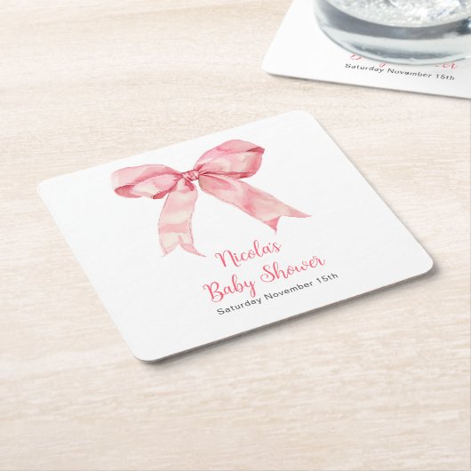Pink Coquette Bow Baby Shower Kartonnen Onderzetters (Schuin)