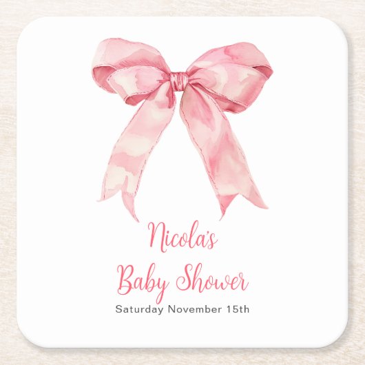 Pink Coquette Bow Baby Shower Kartonnen Onderzetters (Voorkant)