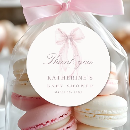 Pink Coquette Bow Baby Shower Ronde Sticker