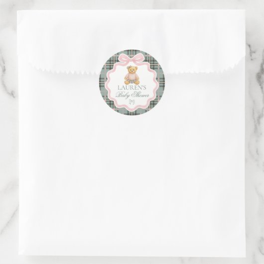 Pink Coquette Bow Bear Baby Shower Envelope Seal Ronde Sticker (Tas)