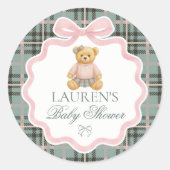 Pink Coquette Bow Bear Baby Shower Envelope Seal Ronde Sticker (Voorkant)