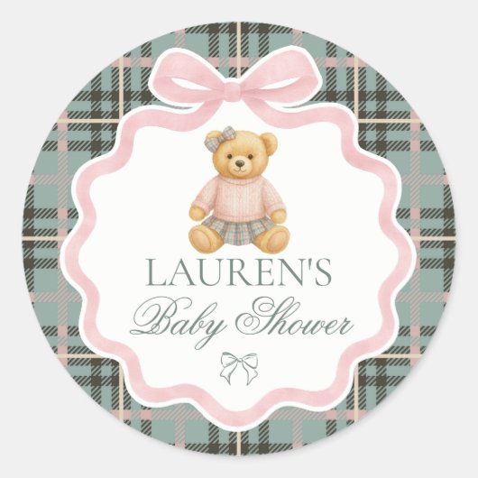 Pink Coquette Bow Bear Baby Shower Envelope Seal Ronde Sticker (Voorkant)