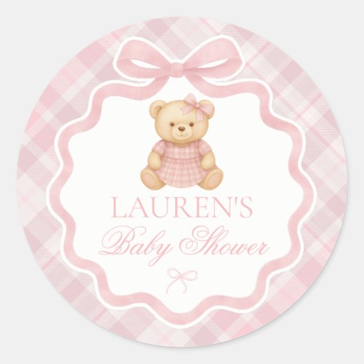 Pink Coquette Bow Bear Baby Shower Envelope Seal Ronde Sticker (Voorkant)