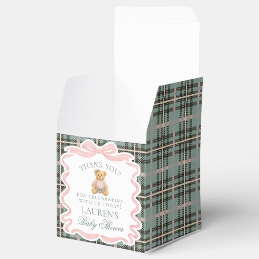 Pink Coquette Bow Bear Baby Shower Favor Box Bedankdoosjes (Geopend)