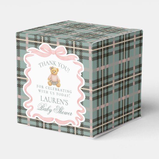 Pink Coquette Bow Bear Baby Shower Favor Box Bedankdoosjes (Achterkant)