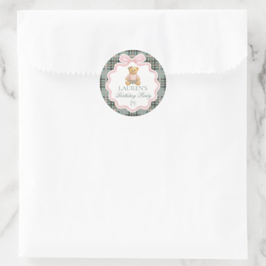 Pink Coquette Bow Bear Birthday Envelope Seal Ronde Sticker (Tas)