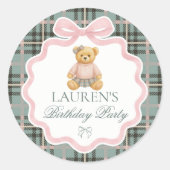 Pink Coquette Bow Bear Birthday Envelope Seal Ronde Sticker (Voorkant)