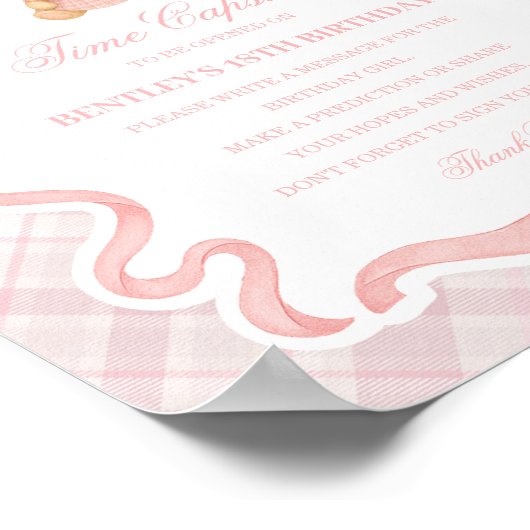 Pink Coquette Bow Bear Birthday Time Capsule Poster (Hoek)