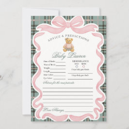 Pink Coquette Bow Bear Girl Advice for Baby Card Kaart