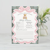 Pink Coquette Bow Bear Girl Advice for Baby Card Kaart (Staand voorkant)