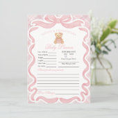 Pink Coquette Bow Bear Girl Advice for Baby Card Kaart (Staand voorkant)
