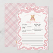 Pink Coquette Bow Bear Girl Advice for Baby Card Kaart (Voorkant / Achterkant)