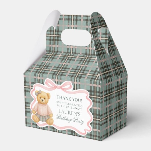Pink Coquette Bow Bear Girl Birthday Favor Box Bedankdoosjes (Achterkant)