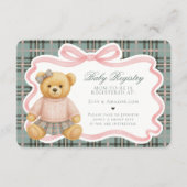 Pink Coquette Bow Bear Plaid Baby Registry Card Informatiekaartje (Voorkant)