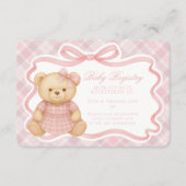 Pink Coquette Bow Bear Plaid Baby Registry Card Informatiekaartje (Voorkant)