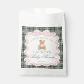 Pink Coquette Bow Bear Plaid Baby Shower Dessert Bedankzakje (Voorkant)