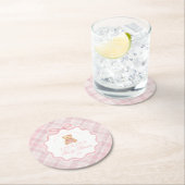 Pink Coquette Bow Bear Plaid Baby Shower  Ronde Kartonnen Onderzetter (Insitu)