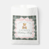 Pink Coquette Bow Bear Plaid Birthday Dessert Bedankzakje (Voorkant)