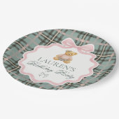 Pink Coquette Bow Bear Plaid Birthday  Papieren Bordje (Gekanteld)